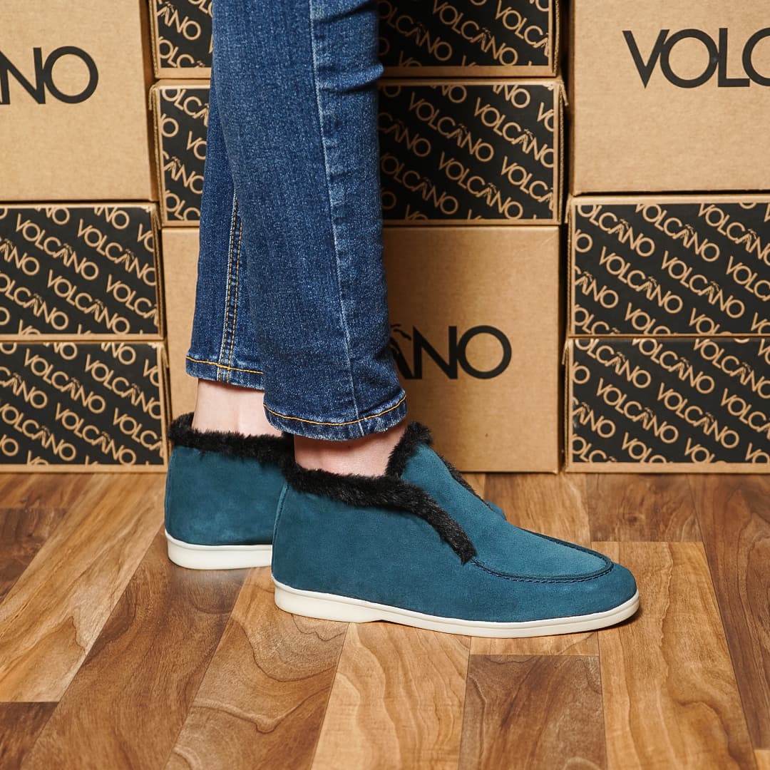 Open Walk Chukka Boots Fourrure Bleu Canard